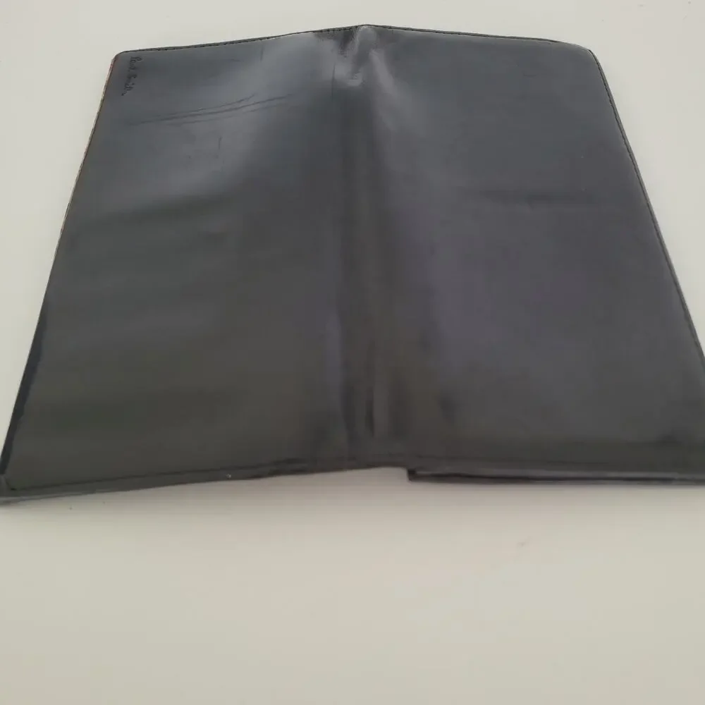 Paul Smith Designer Checkbook Card Bill Holder Wallet Black Bifold Leather Long